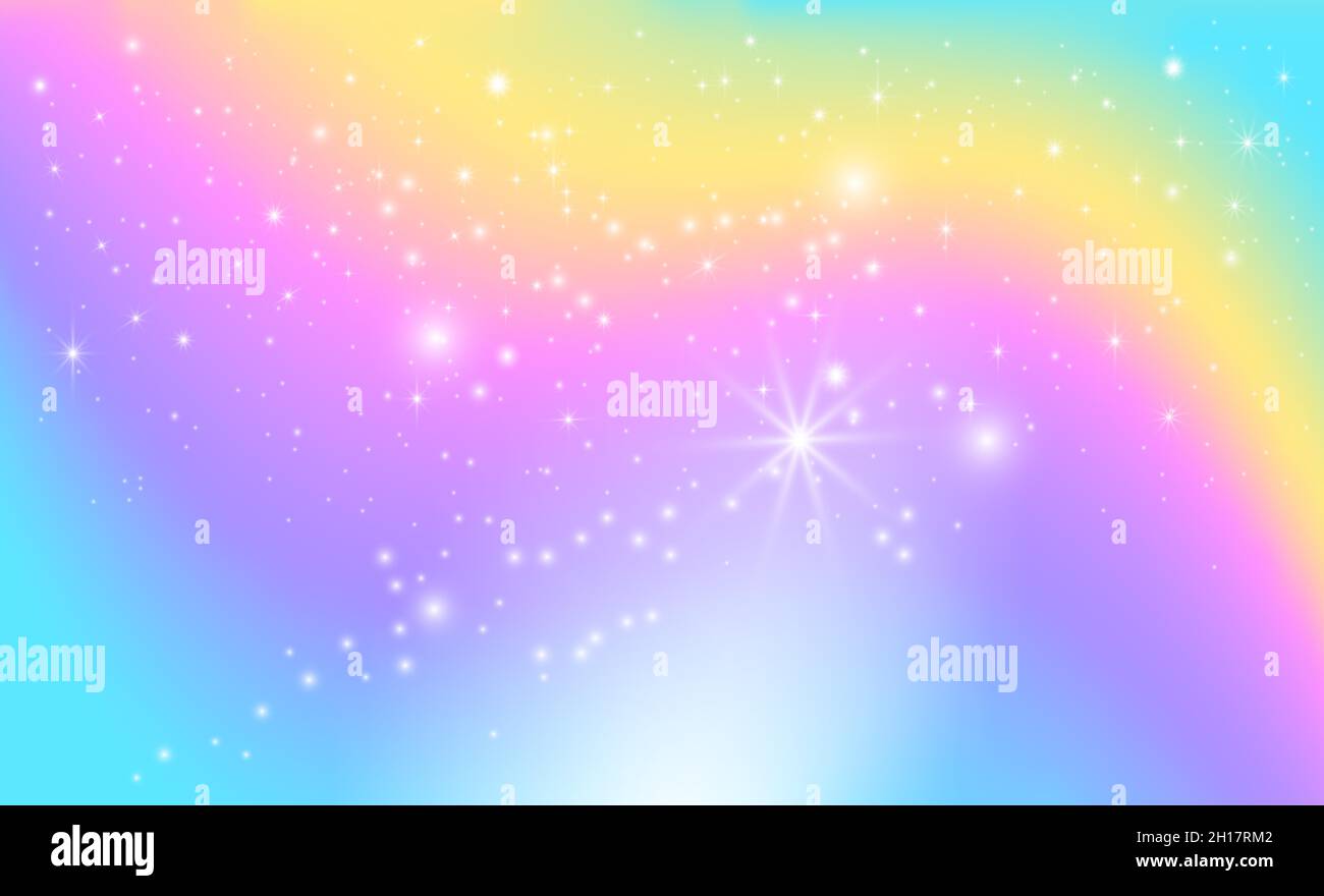 Fantasy background of magic rainbow sky with sparkling stars. Vector ...