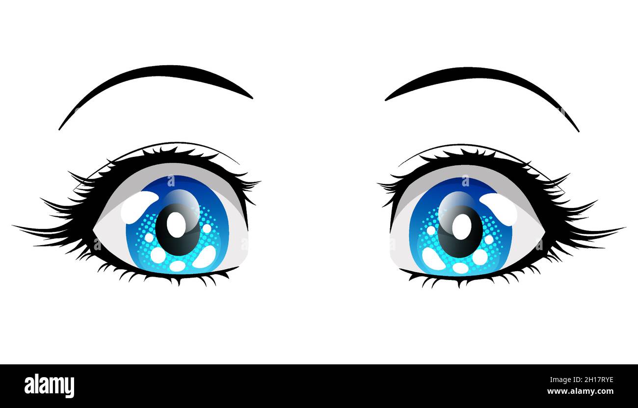 Surprised blue eyes anime girl. Vector illustration in manga style isolated on white background. A vector image of a piercing gaze, separated from the Stock Vector
