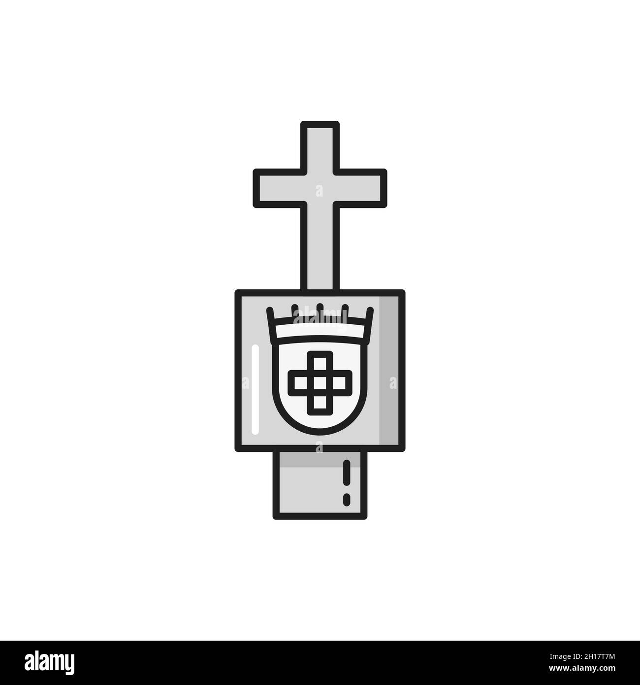 Symbol of order of christ isolated symbol of Portugal. Vector marble cross on graveyard gateway, fortified civil parish in Portugal.Holy religion sign Stock Vector