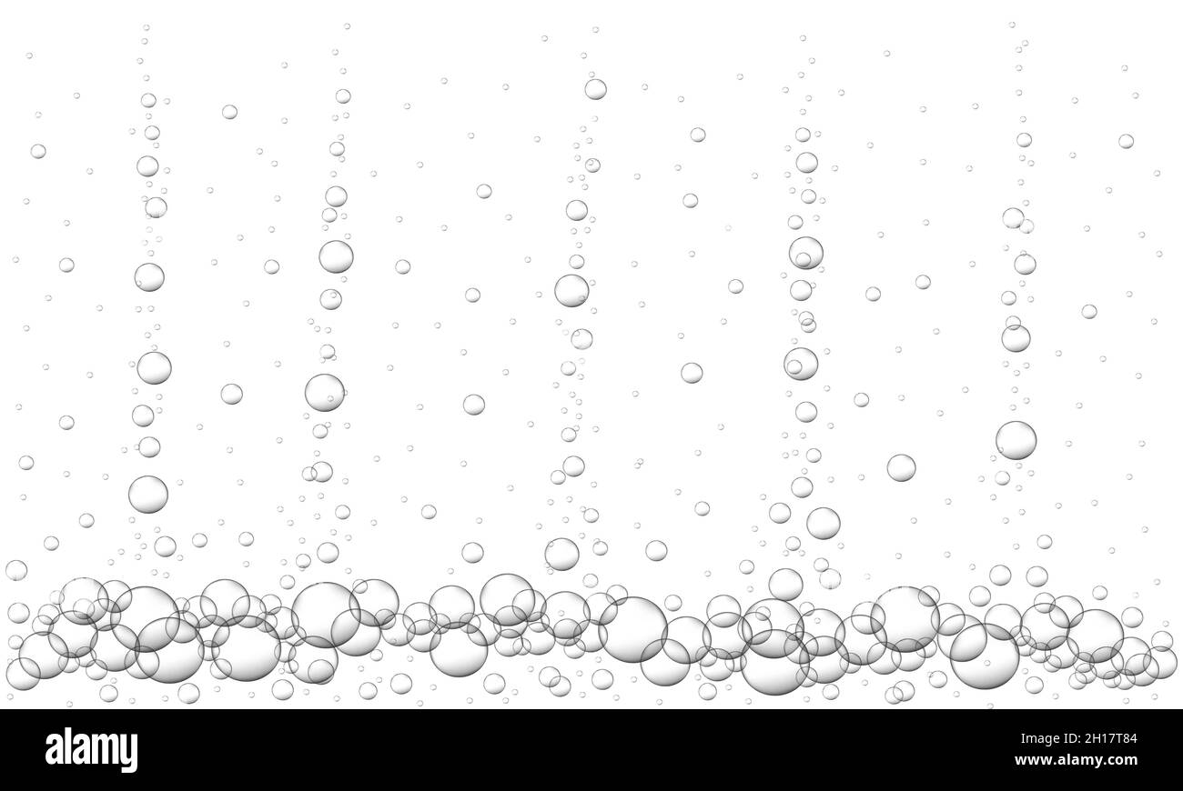 Water air bubbles background. Fizzy carbonated drink texture, beer, lemonade, cola, sparkling wine. Sea or aquarium underwater stream. Vector realistic illustration. Stock Vector