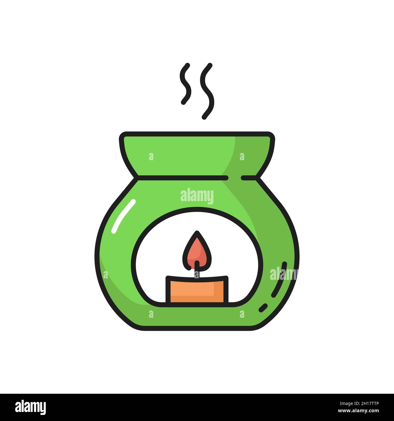 Burning aromatic scented candle in glass jar with smoke steam isolated. Vector lighted candle in