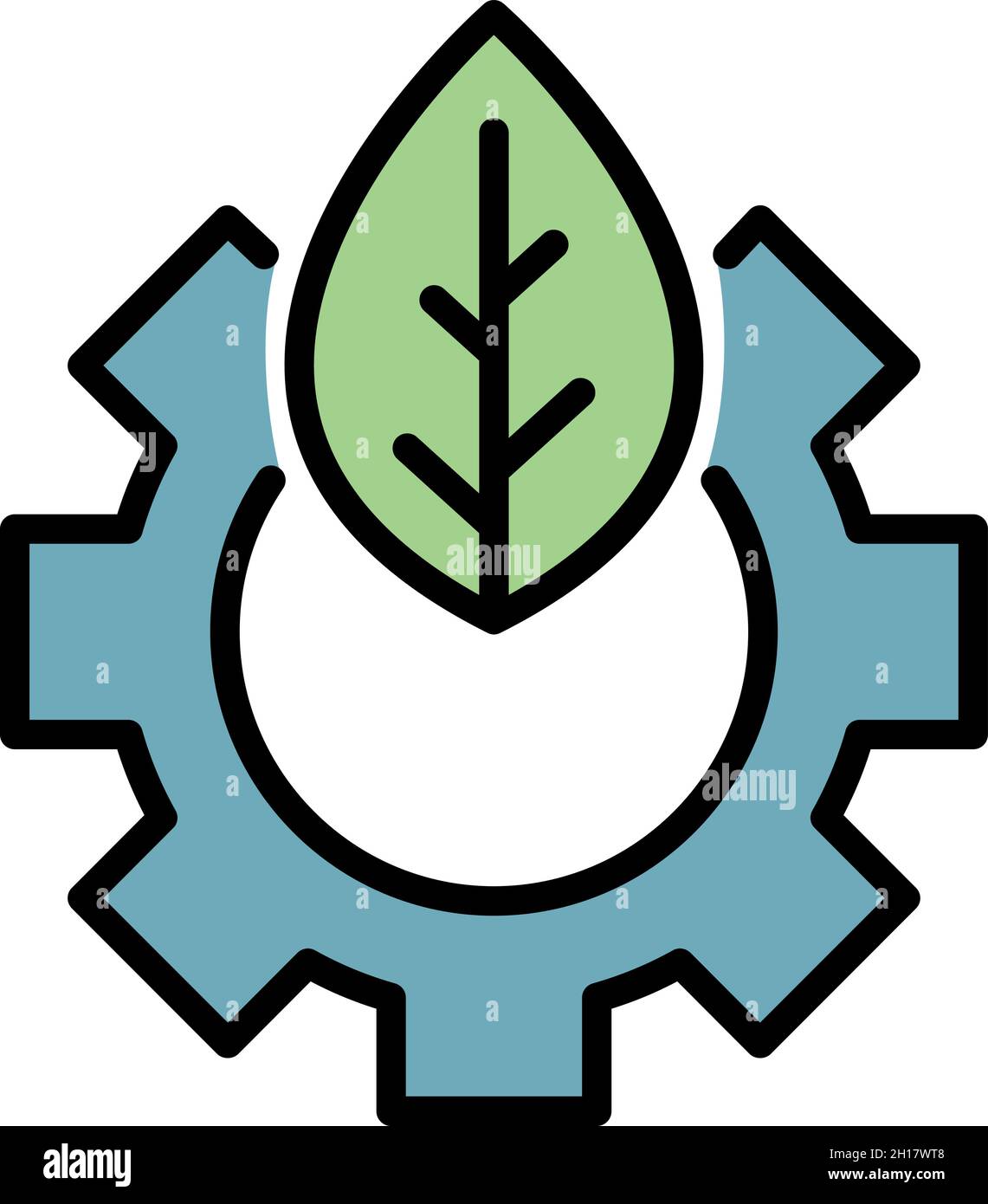 Leaf of a tree in gear icon. Outline leaf of a tree in gear vector icon ...