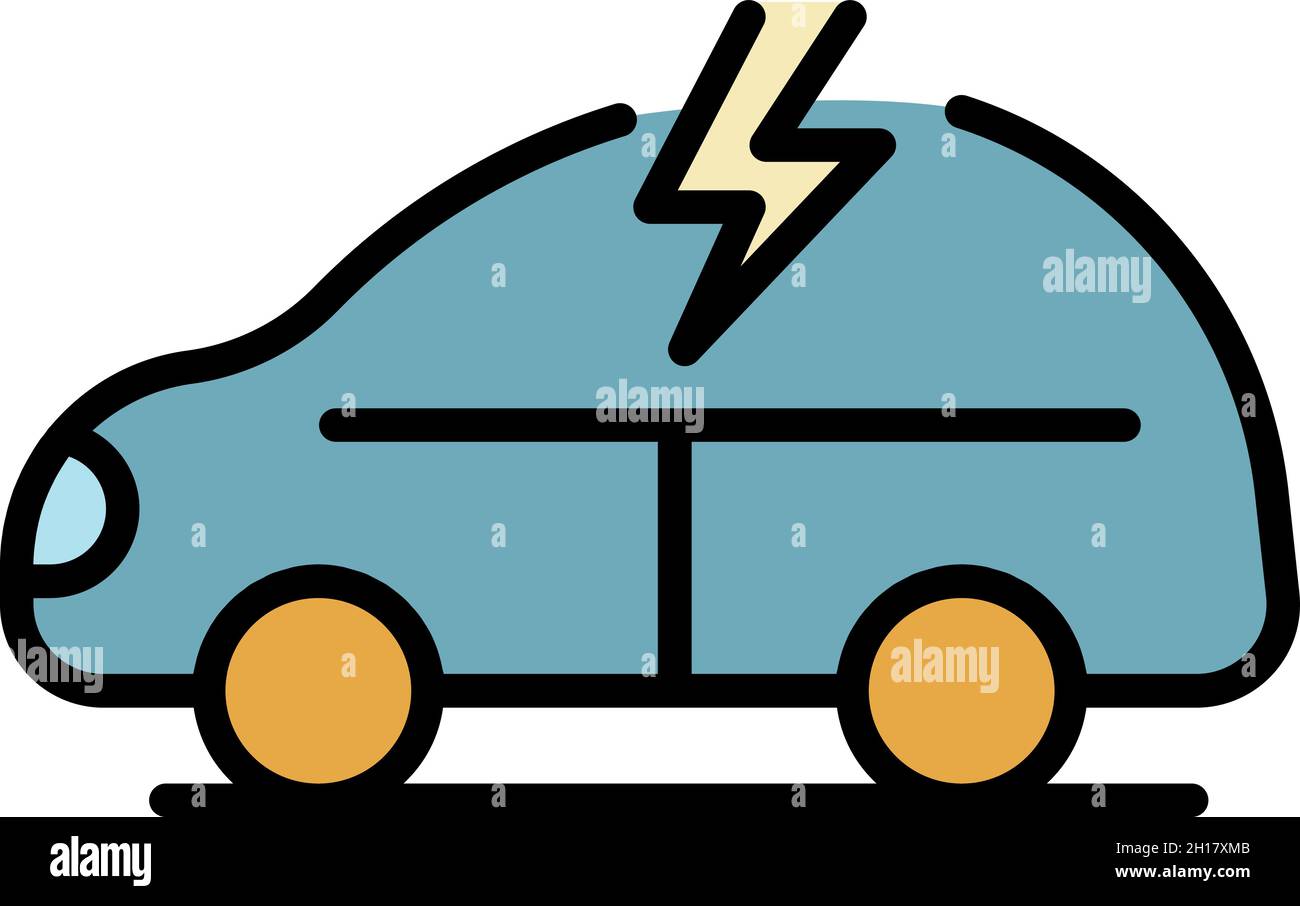Electric car icon. Outline electric car vector icon color flat isolated ...