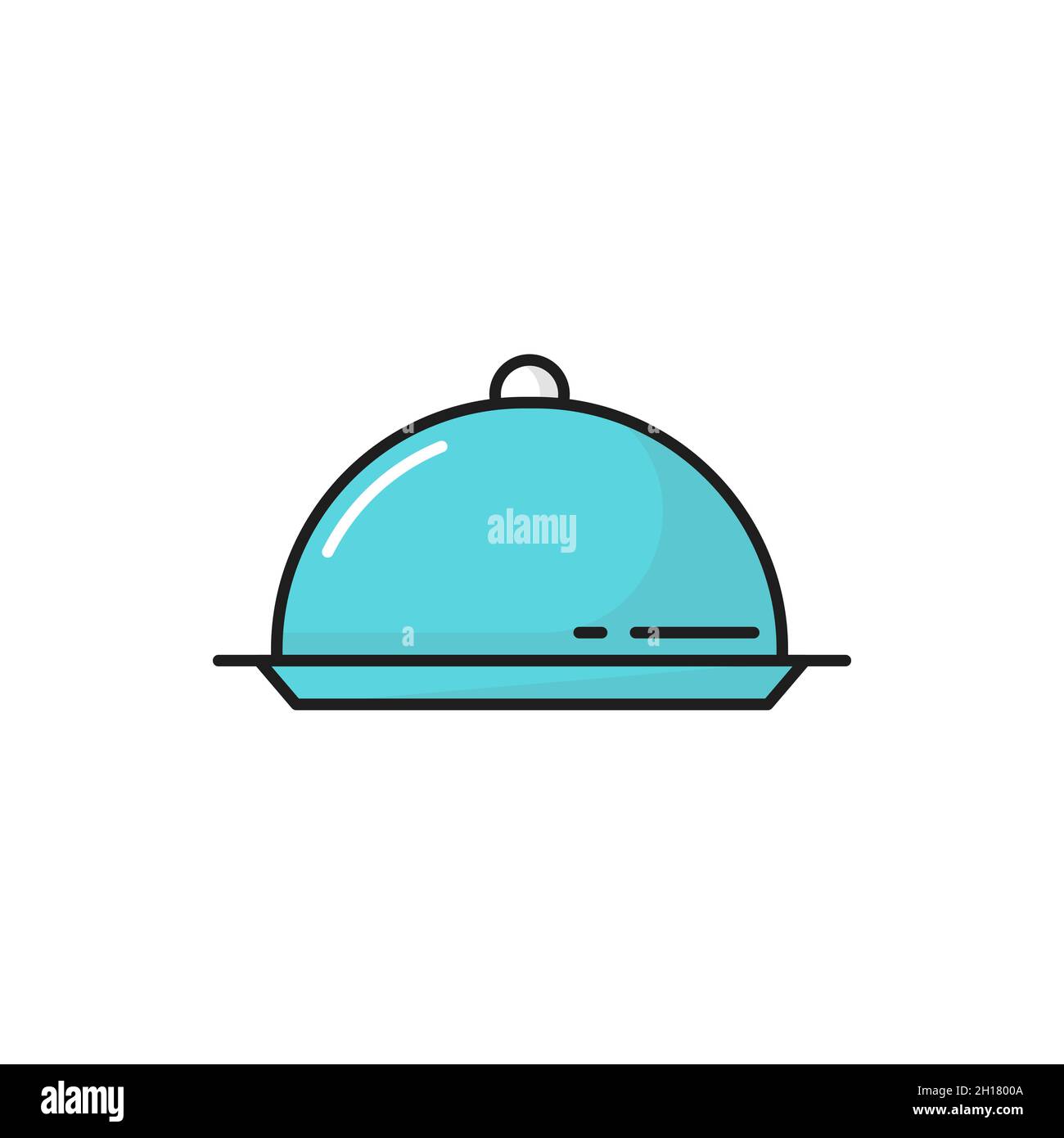 Dome shape tray with cover, blue kitchen serving cloche isolated line