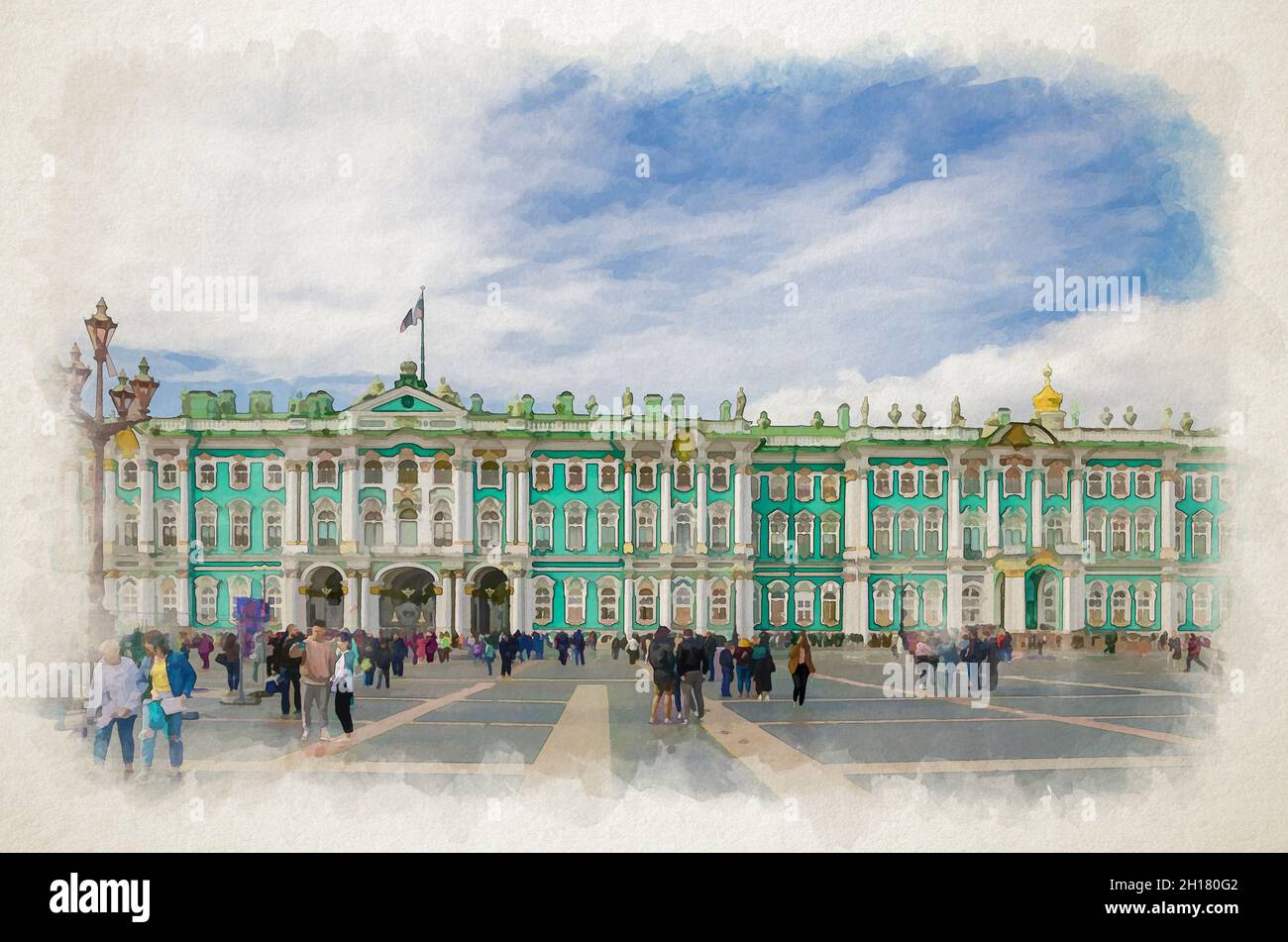 Watercolor drawing of Saint Petersburg: The State Hermitage