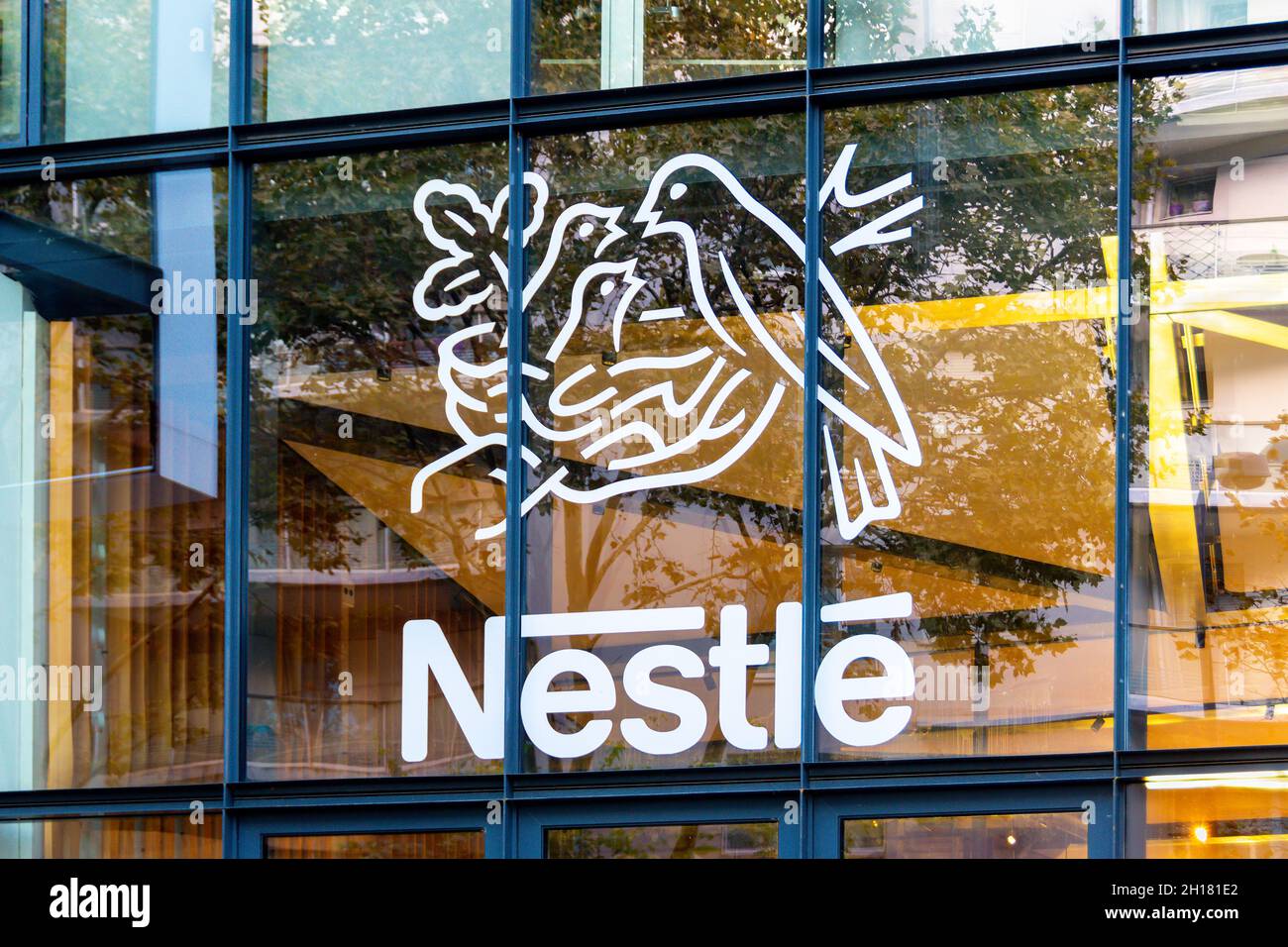 Logo on the headquarters of Nestlé France, French subsidiary of the