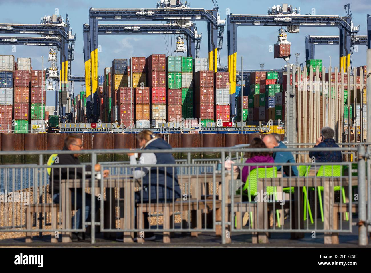 Picture dated October 15th shows the containers at the port of Felixstowe in Suffolk on Friday
