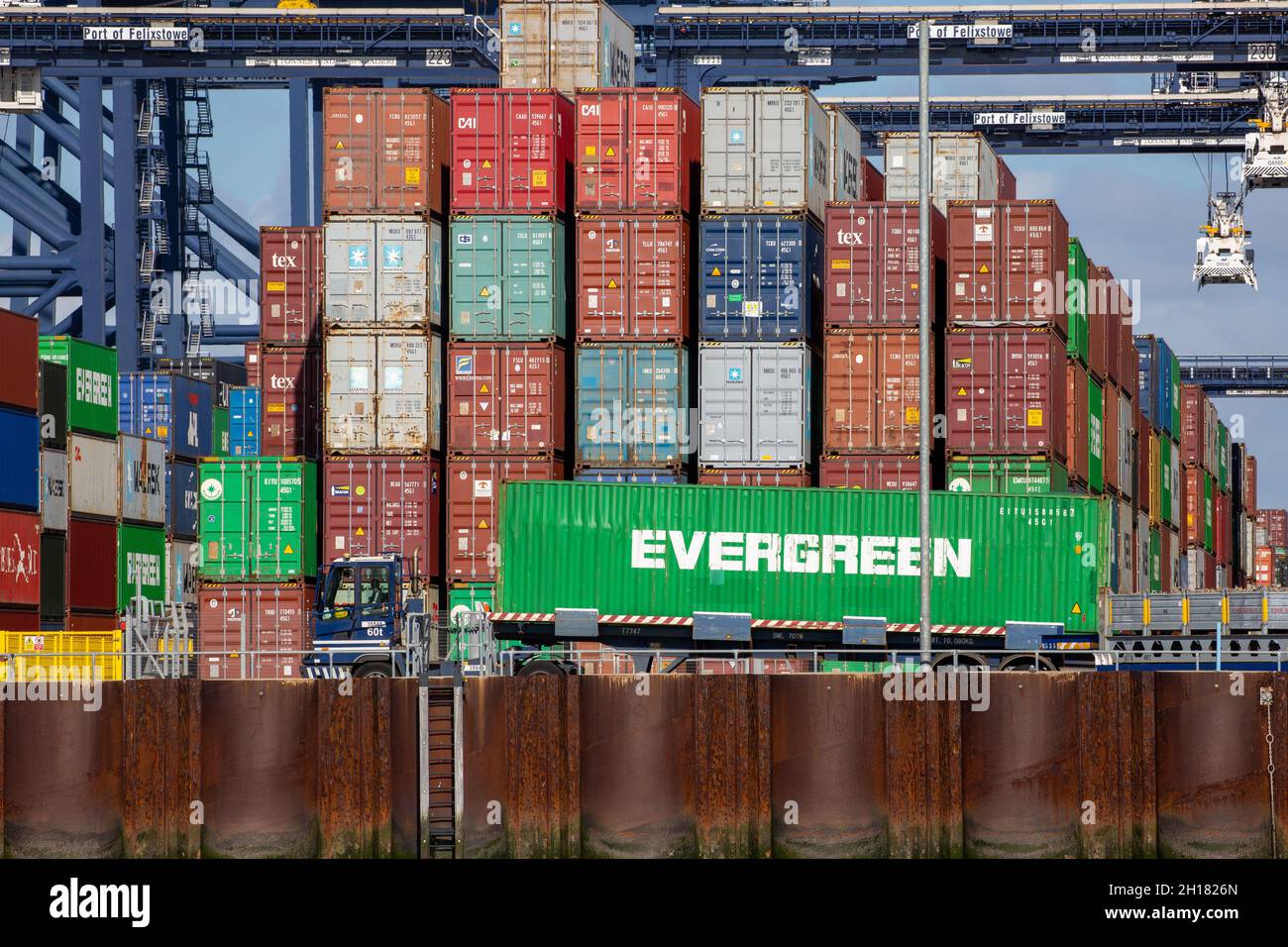 Picture dated October 15th shows the containers at the port of Felixstowe in Suffolk on Friday