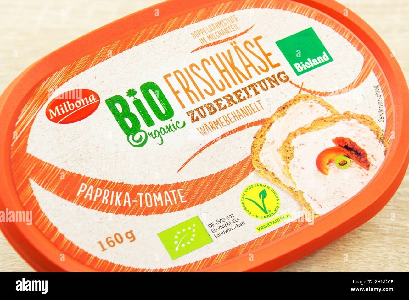 Hamburg, Germany October 14 2021 Milbona cream cheese preparation