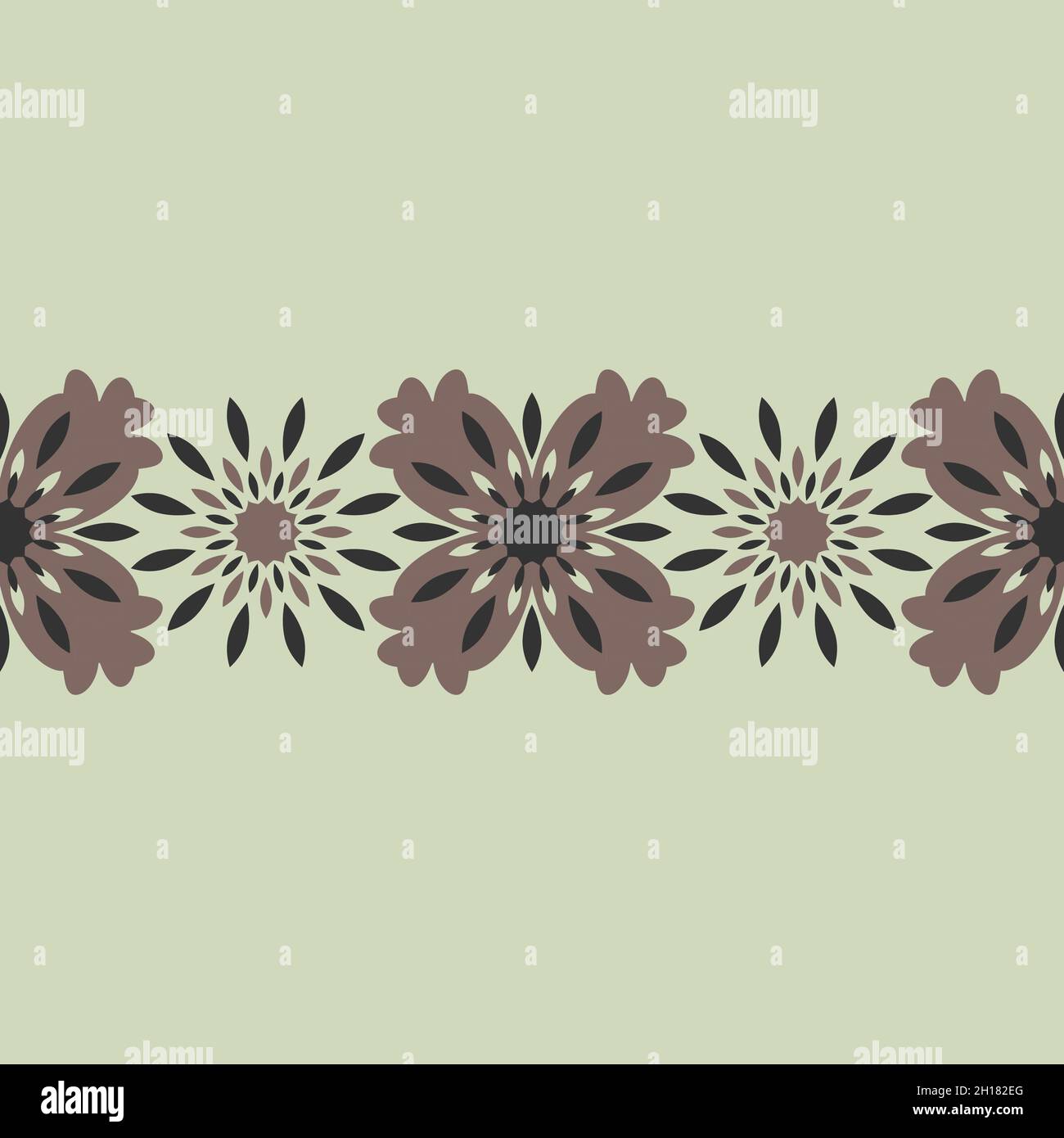 Seamless pattern. Frieze. Colors chocolate, pastel almond green, and dark grey. Vector illustration. Stock Vector