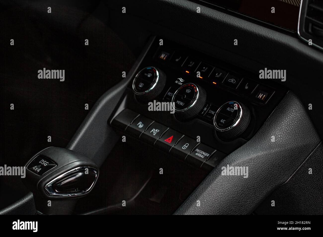 Digital control panel car air conditioner dashboard. Modern car