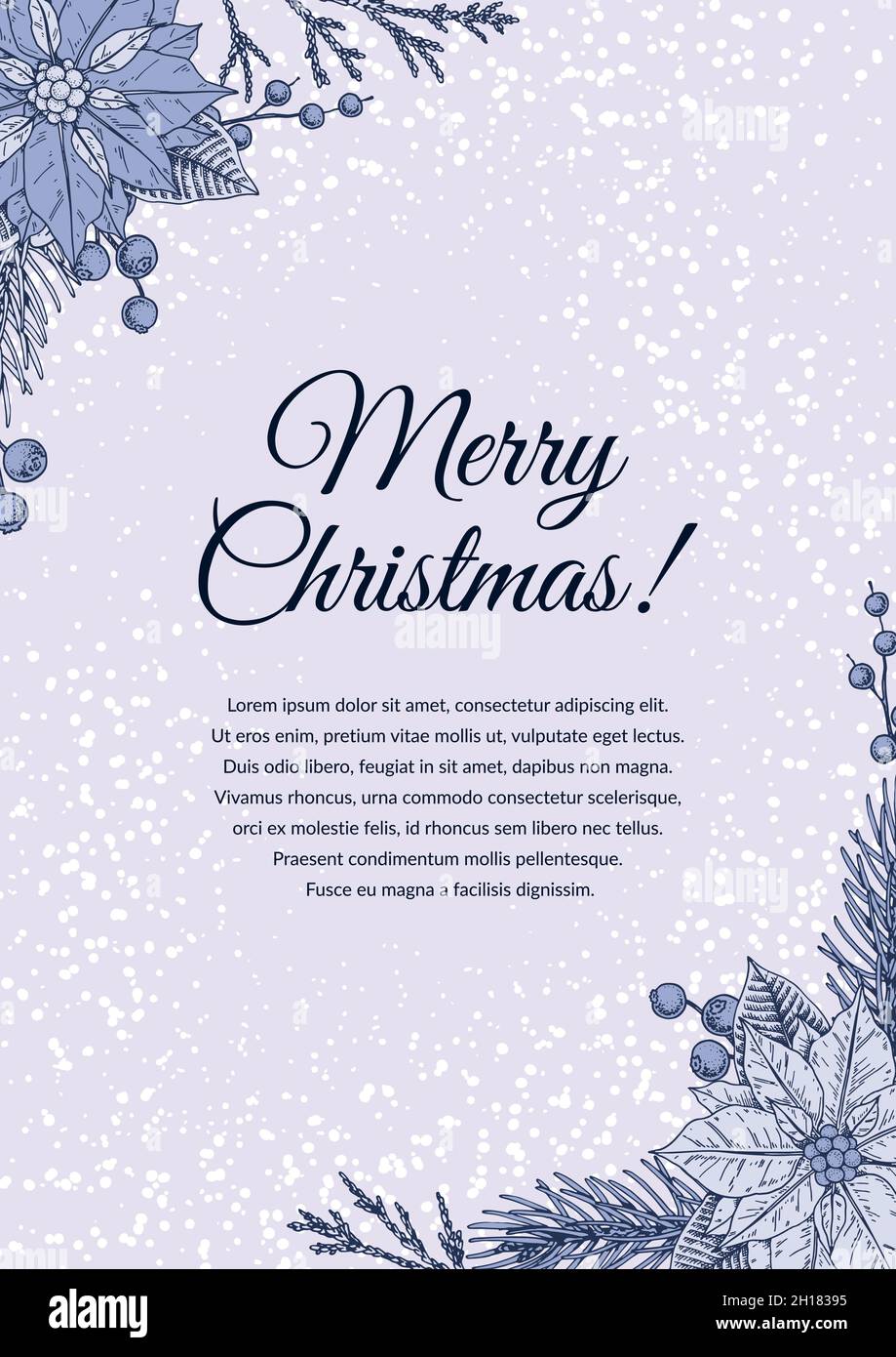 Vertical hand drawn Merry Christmas and Happy New Year greeting card ...