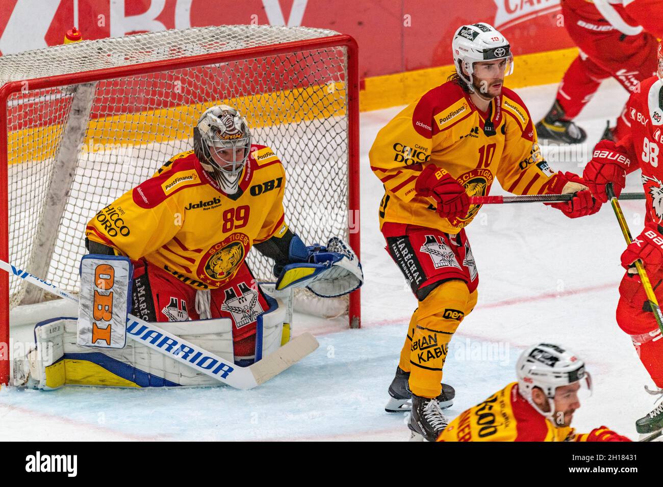 Lausanne Switzerland, 10/16/2021: Robert Mayer (goalkkeper) of SCL Tigers  is in action during the 16th match of the 2021-2022 Swiss National League  Season with the Lausanne Hc and SCL Tigers (Photo by