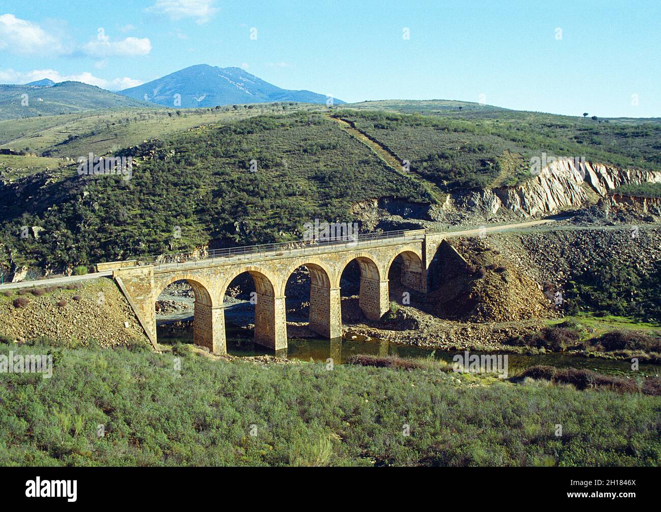 Viaduct. Via Verde de la Jara, Campillo de la Jara, Toledo province, Castilla La Mancha, Spain. Stock Photo