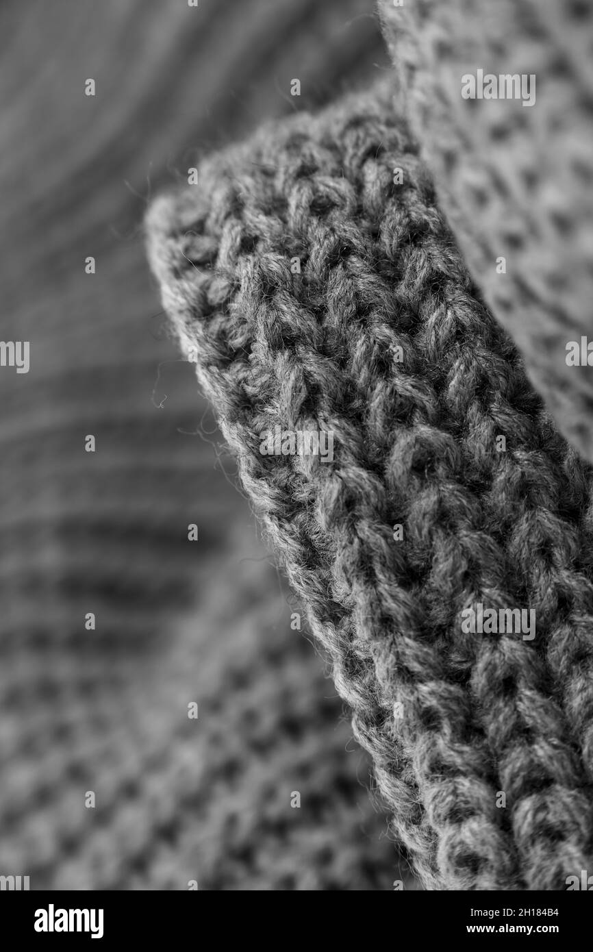 Detail of black and white wool fabric in vertical for background Stock Photo