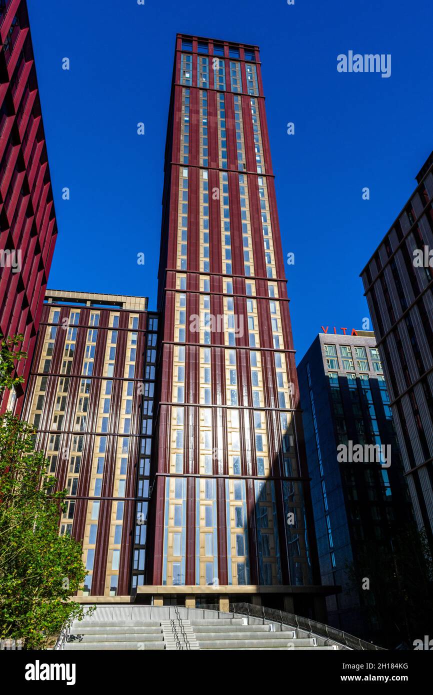 Blocks 5 and 6 of the Circle Square development, from 'The Green'. Manchester, England, UK. Stock Photo