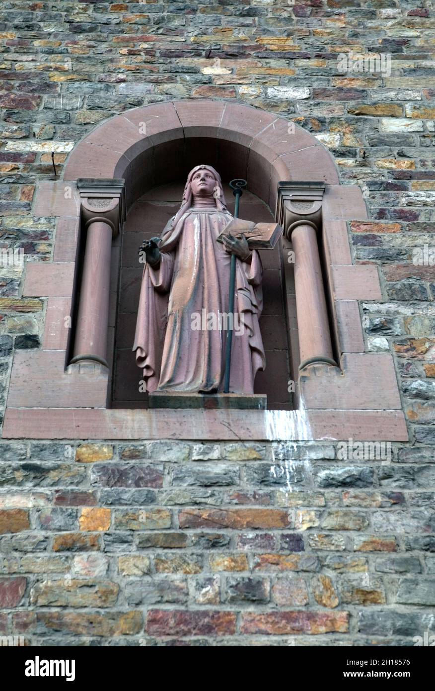 Statue of St. Hildegard, Benedictine Abbey of St. Hildegard, Eibingen near Ruedesheim, founded by Hildegard von Bingen, Rheinland Pfalz, Germany, Euro Stock Photo