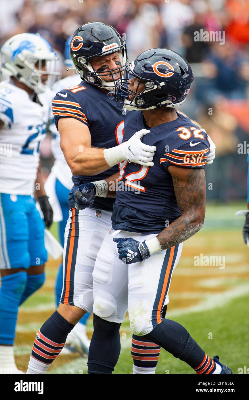 October 03, 2021: Chicago, Illinois, U.S. - Bears #32 David Montgomery  warms up before the NFL Game between the Detroit Lions and Chicago Bears at  Soldier Field in Chicago, IL. Photographer: Mike