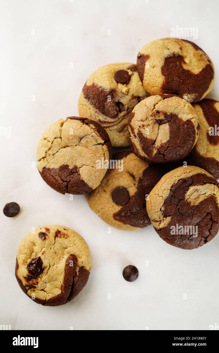 Homemade Marbled chocolate chip cookies - Christmas holiday desserts Stock Photo