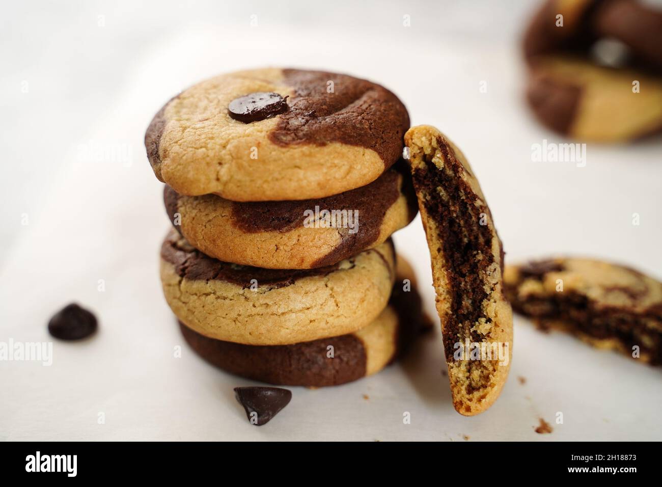 Homemade Marbled chocolate chip cookies - Christmas holiday desserts Stock Photo