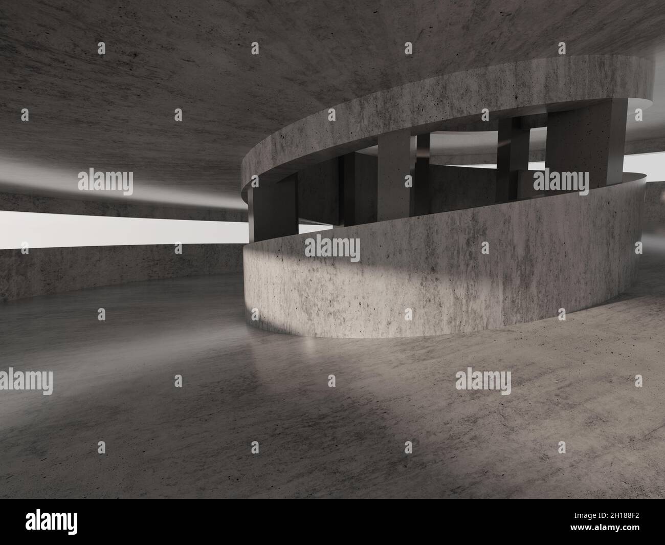 Empty spiral ramp interior. Abstract industrial architecture background. 3d rendering illustration Stock Photo