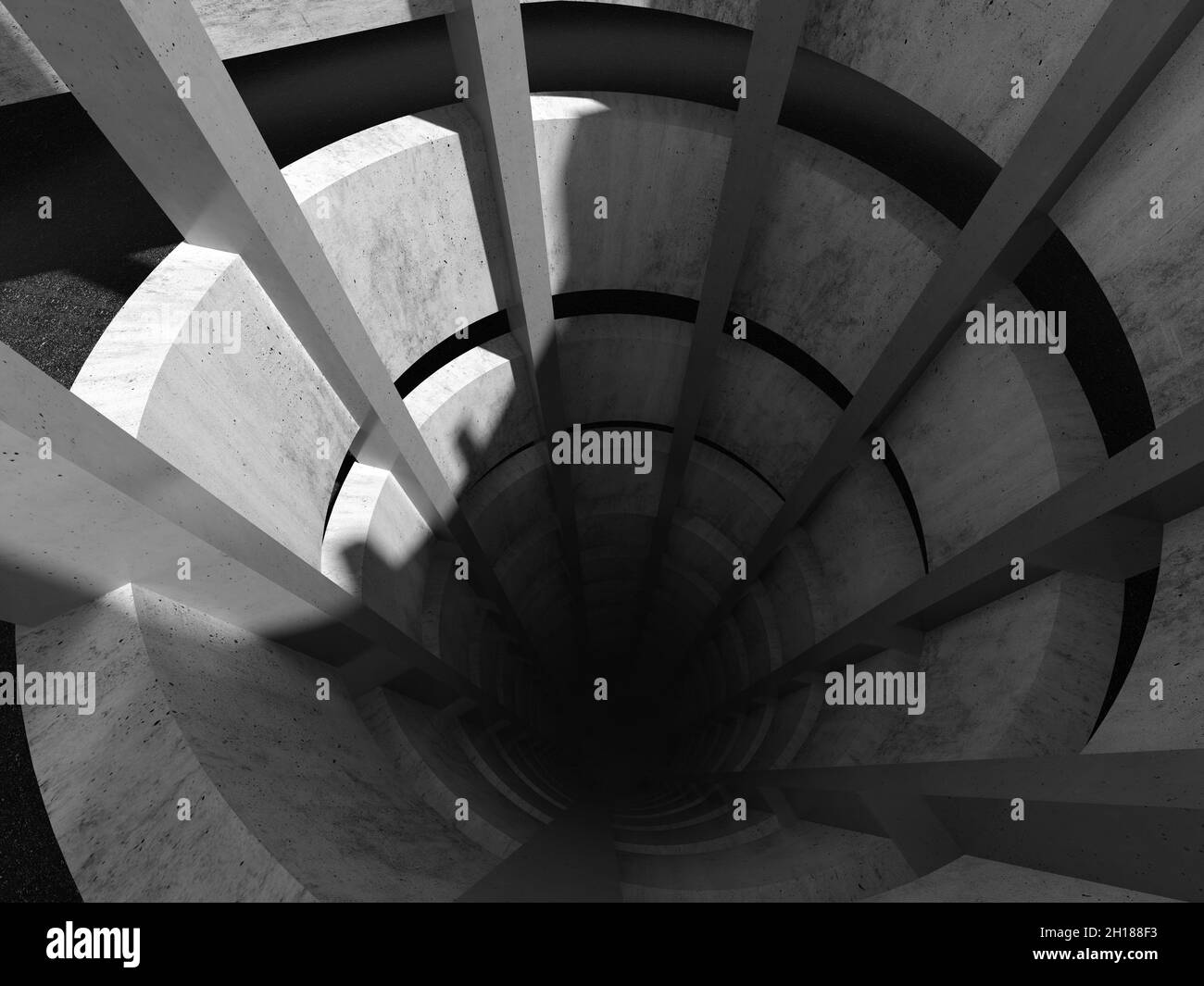 Spiral ramp interior. Dark abstract architecture background. 3d rendering illustration Stock Photo