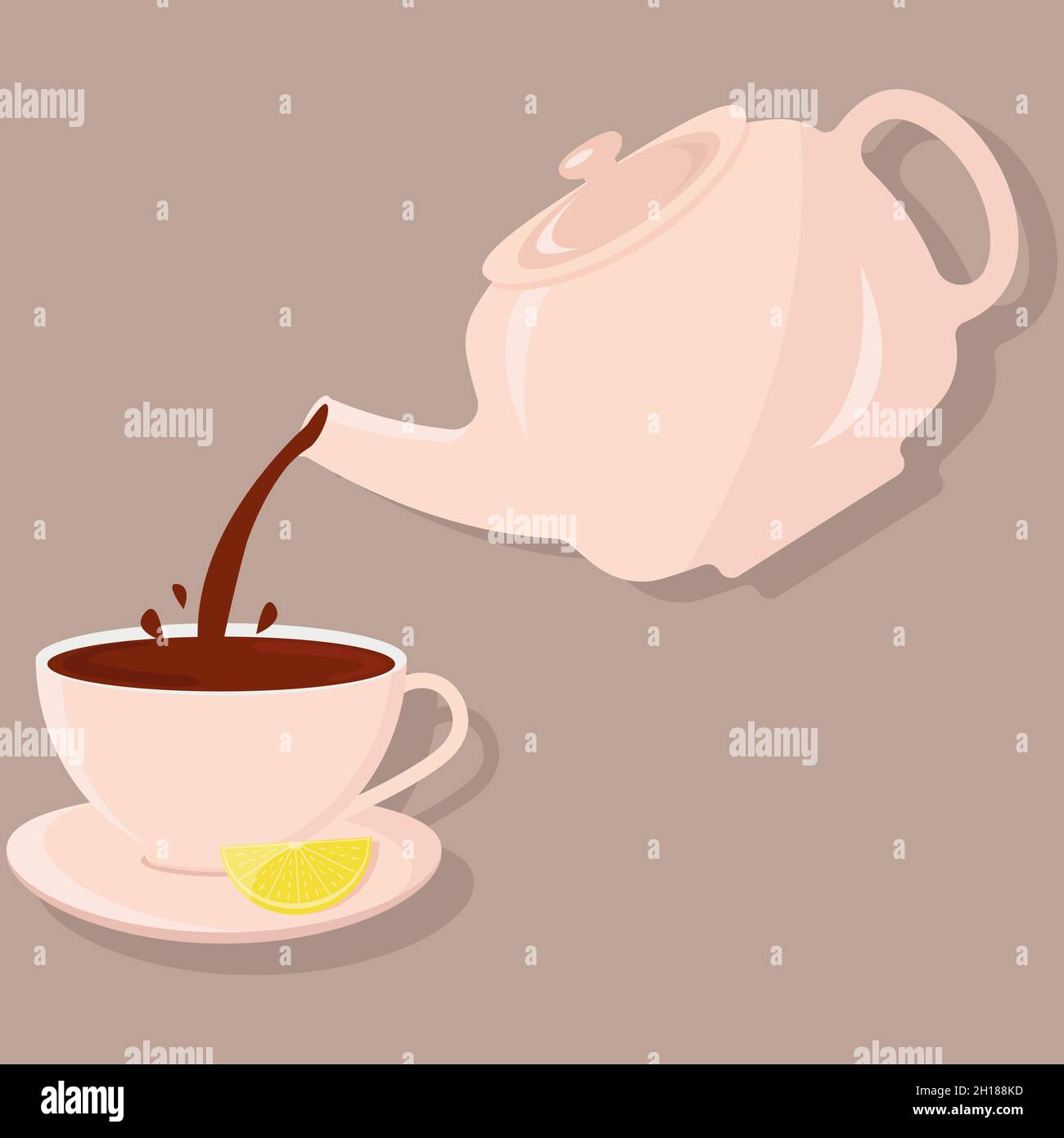 Pour tea into a cup from a teapot Stock Vector