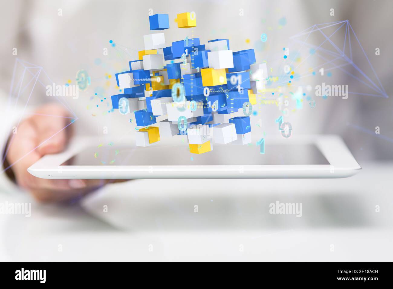 A close up shot of a 3D rendering Big data cloud digital on a white ...