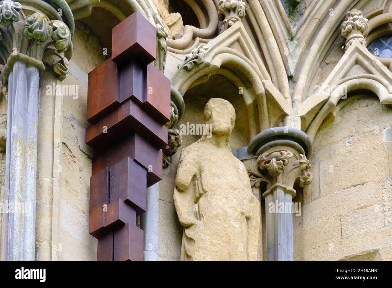 The Antony Gormley abstract sculpture doubt set in a plinth on Wells Cathedral Stock Photo