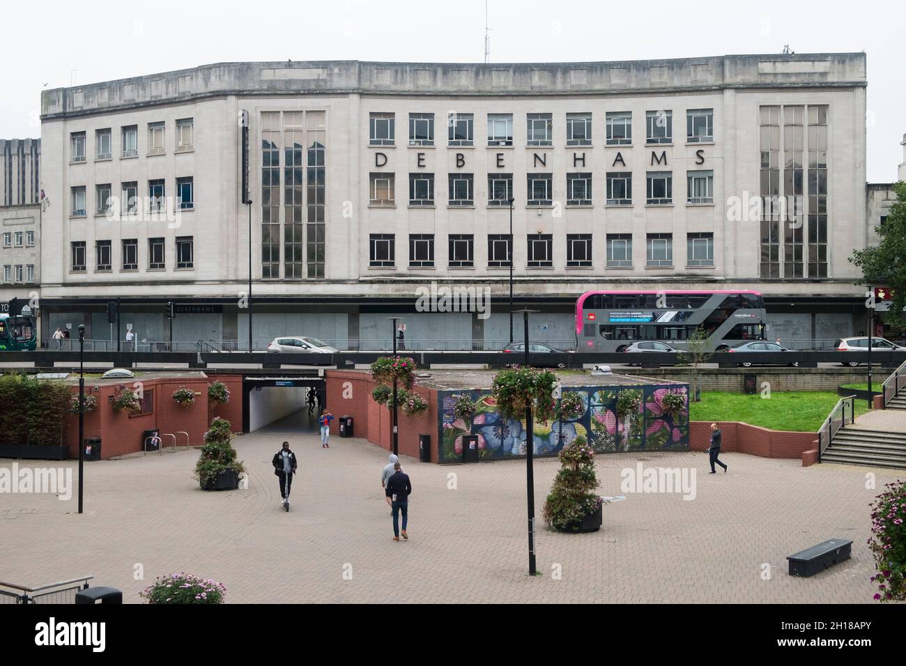 Around the Stokes Croft Area of Bristol. Bear Pit roundabout and the closed Debenhams store. Stock Photo