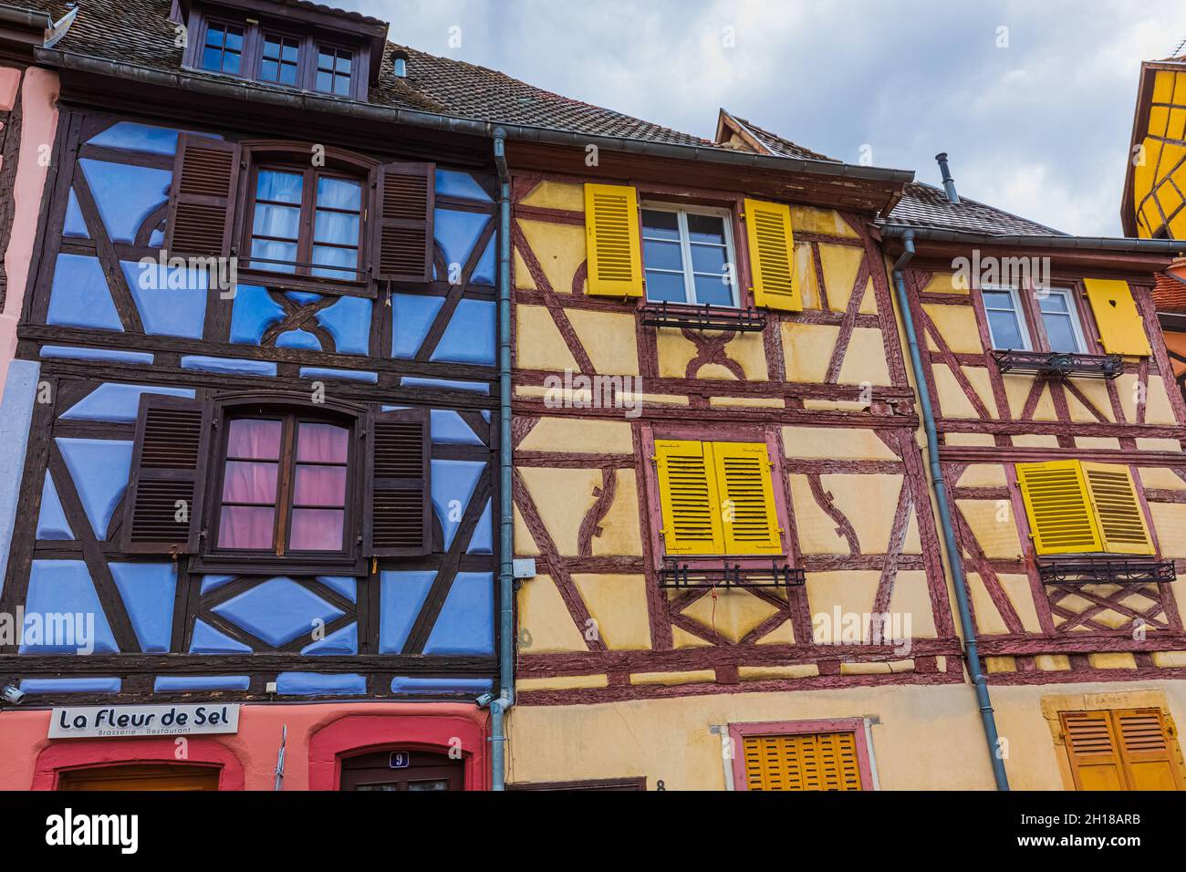 Colmar with his traditional colorful half-timbered houses in the Alsace region, France. Colmar is a city and commune in the Haut-Rhin department and G Stock Photo
