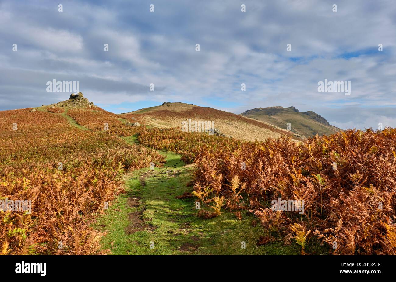 The ridge path on Caer Caradoc towards Three FIngers Rock and the ...