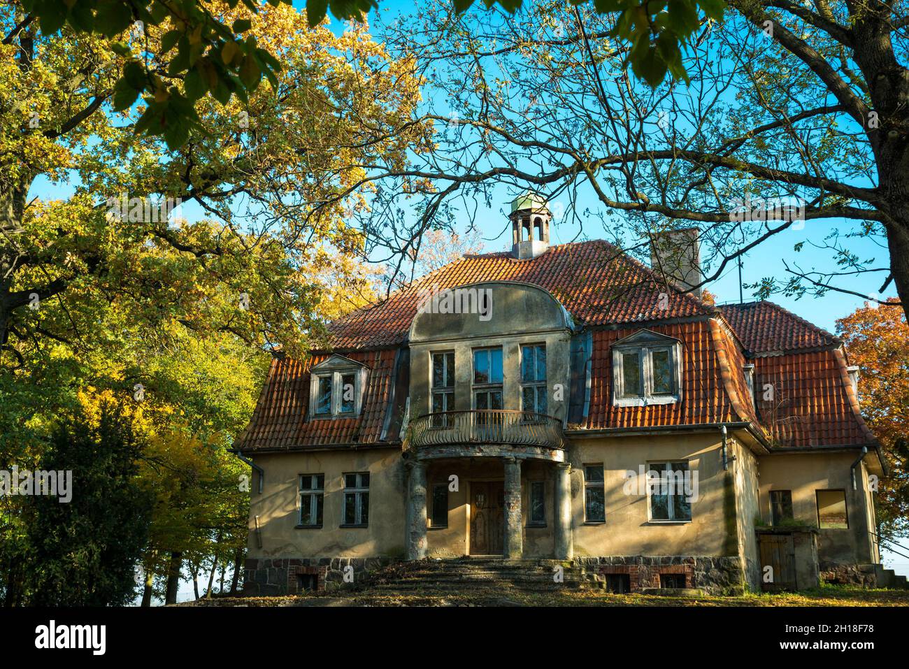Manor house in Banaszki, Kętrzyn County, Warmian-Masurian Voivodeship, in northern Poland. Stock Photo