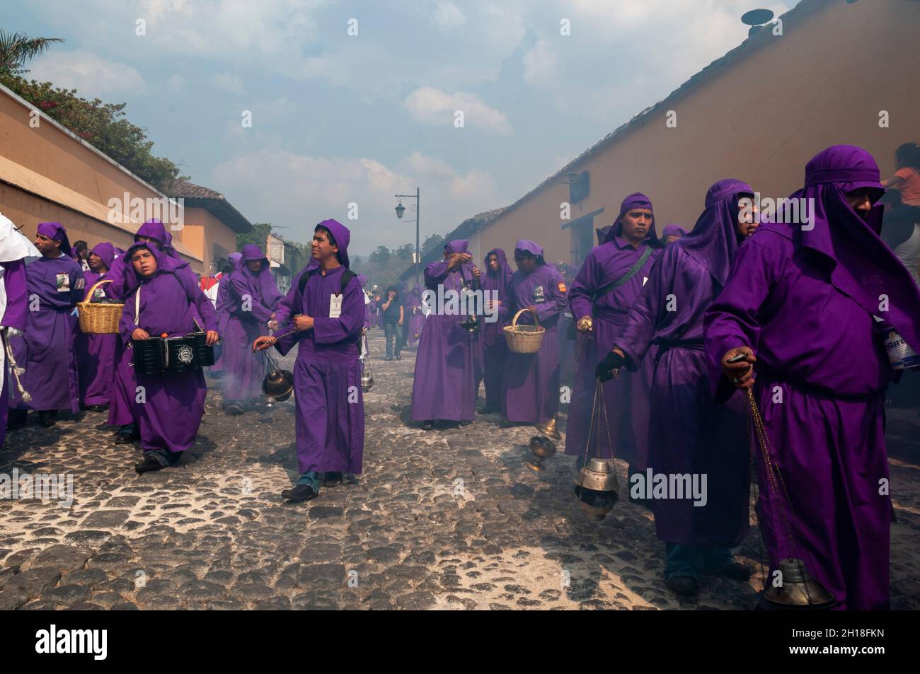 A Holy Week procession, thick with incense, in the streets of Antigua