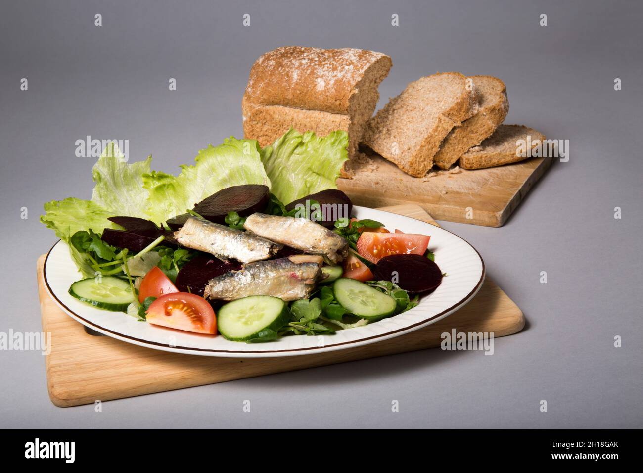 Sardine Salad and Loaf of Bread Stock Photo Alamy