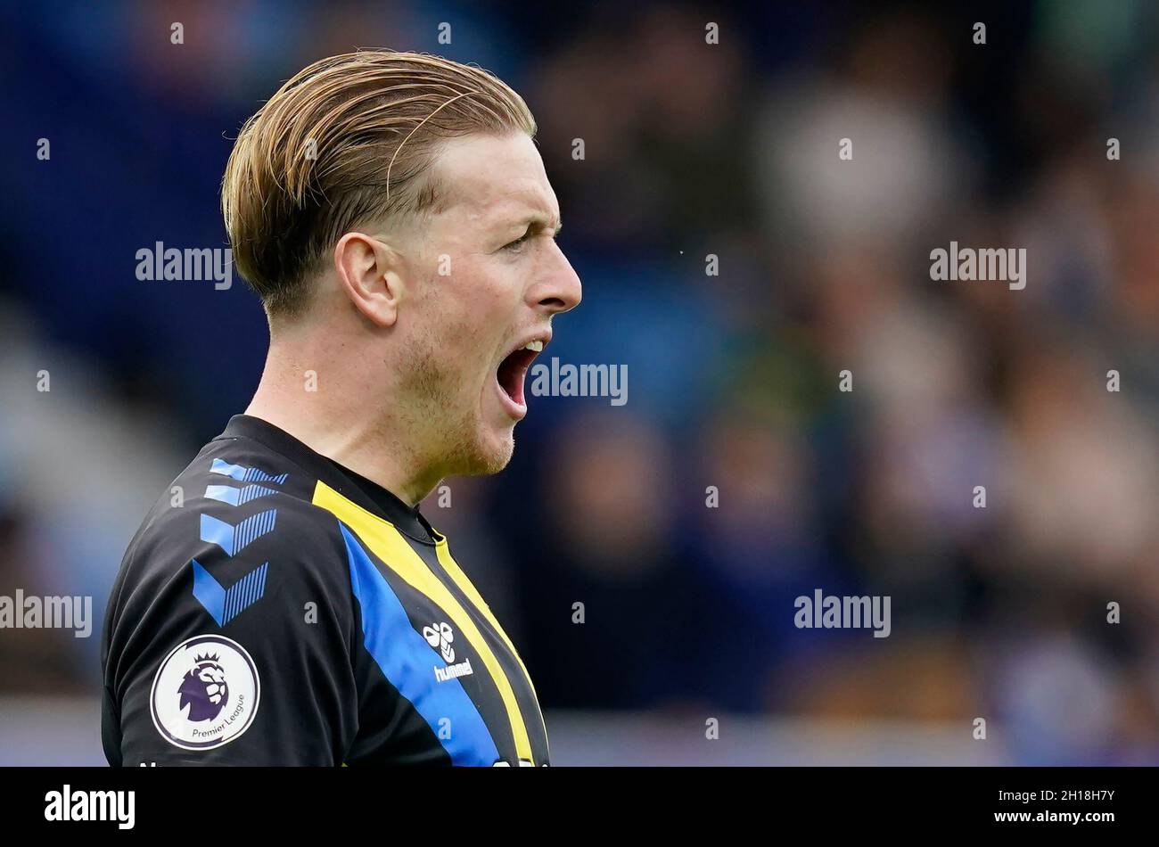 Liverpool, England, 17th October 2021.  Jordan Pickford of Everton reacts during the Premier League match at Goodison Park, Liverpool. Picture credit should read: Andrew Yates / Sportimage Stock Photo