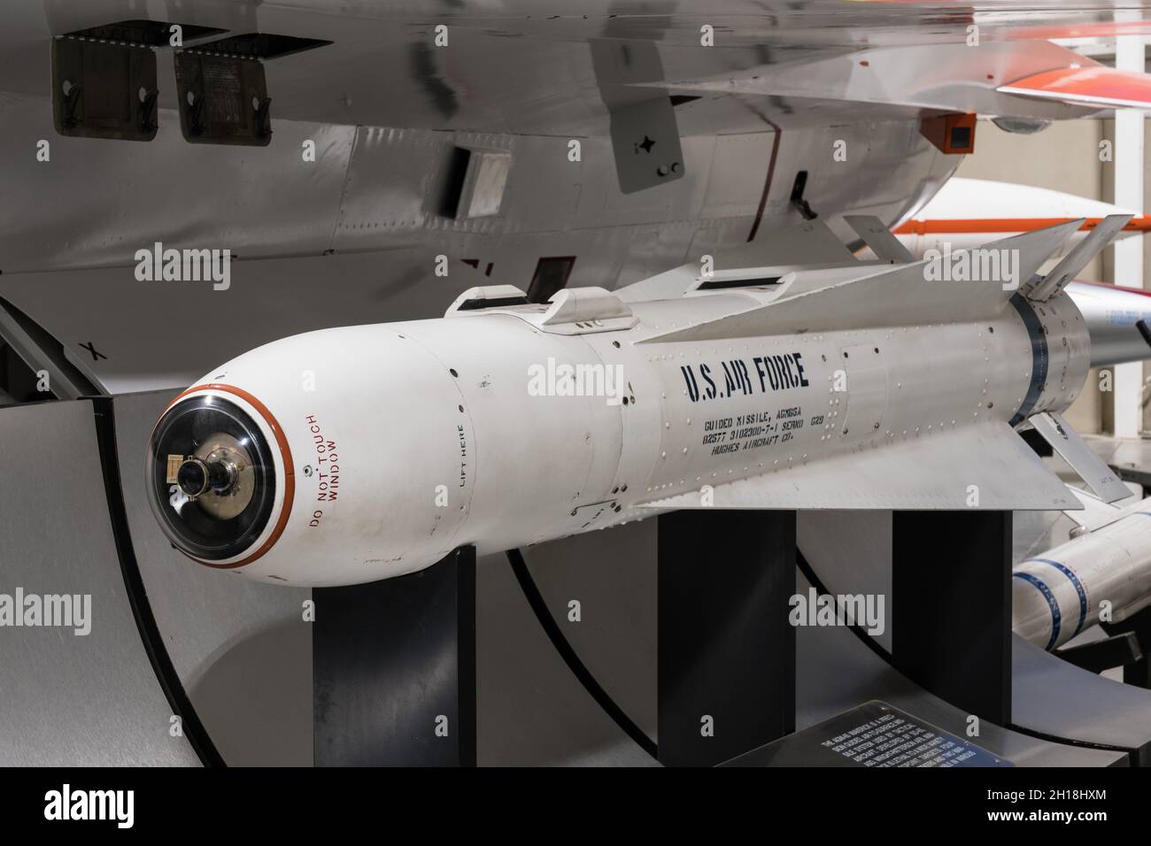A Hughes AGM-65 Maverick precision guided air-to-surface missile in the Hill Aerospace Museum. Stock Photo