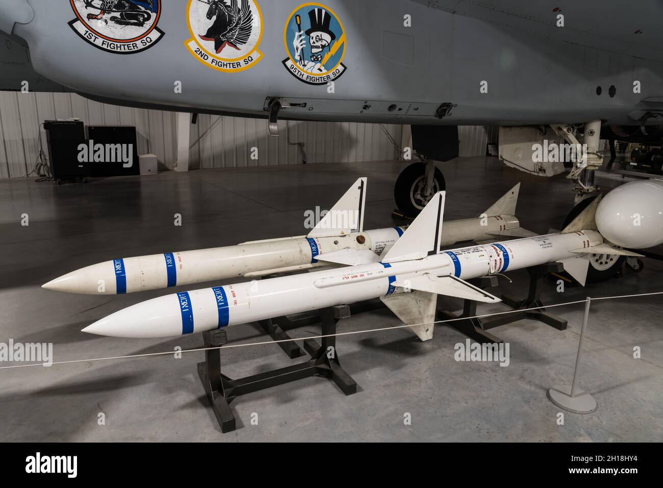 AIM-7E Sparrow air-to-air missiles in the Hill Aerospace Museum. Stock Photo