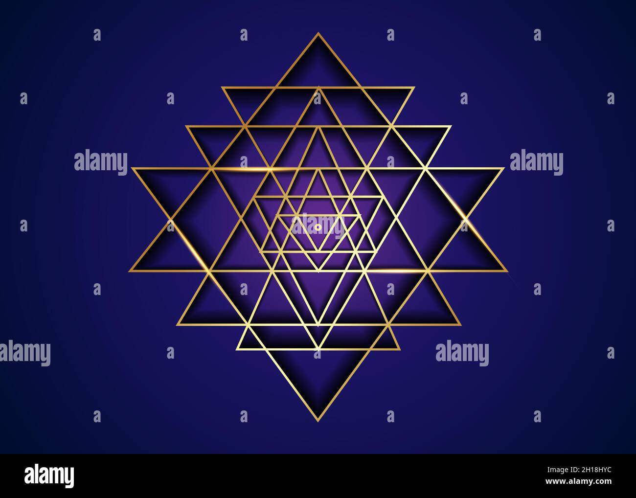 Sri Yantra, Gold Sacred geometry, symbol of Hindu tantra formed by nine ...