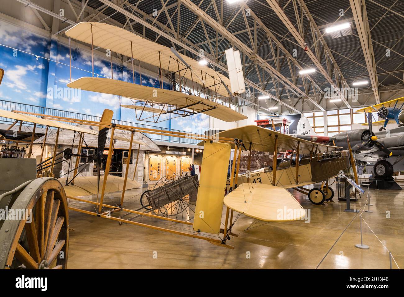 The 1911 Burgess-Wright Model F Flyer was used as a flight trainer by the U.S. Army Signal Corps.  Hill Aerospace Museum. Stock Photo