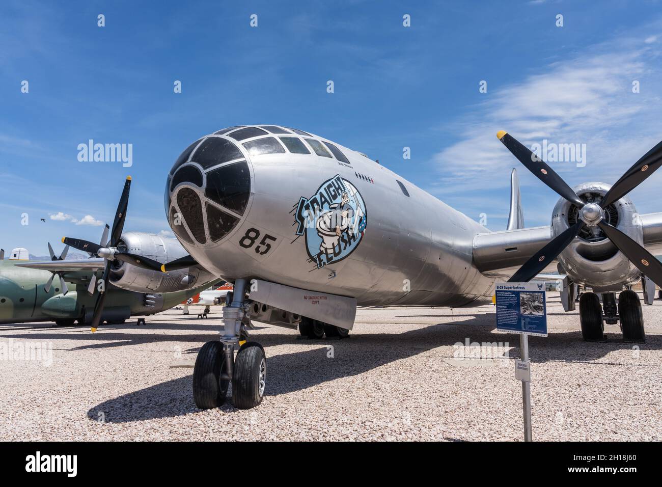 A Boeing B-29 Superfortress stategic heavy bomber from WWII in the Hill Aerospace Museum in Utah. Stock Photo