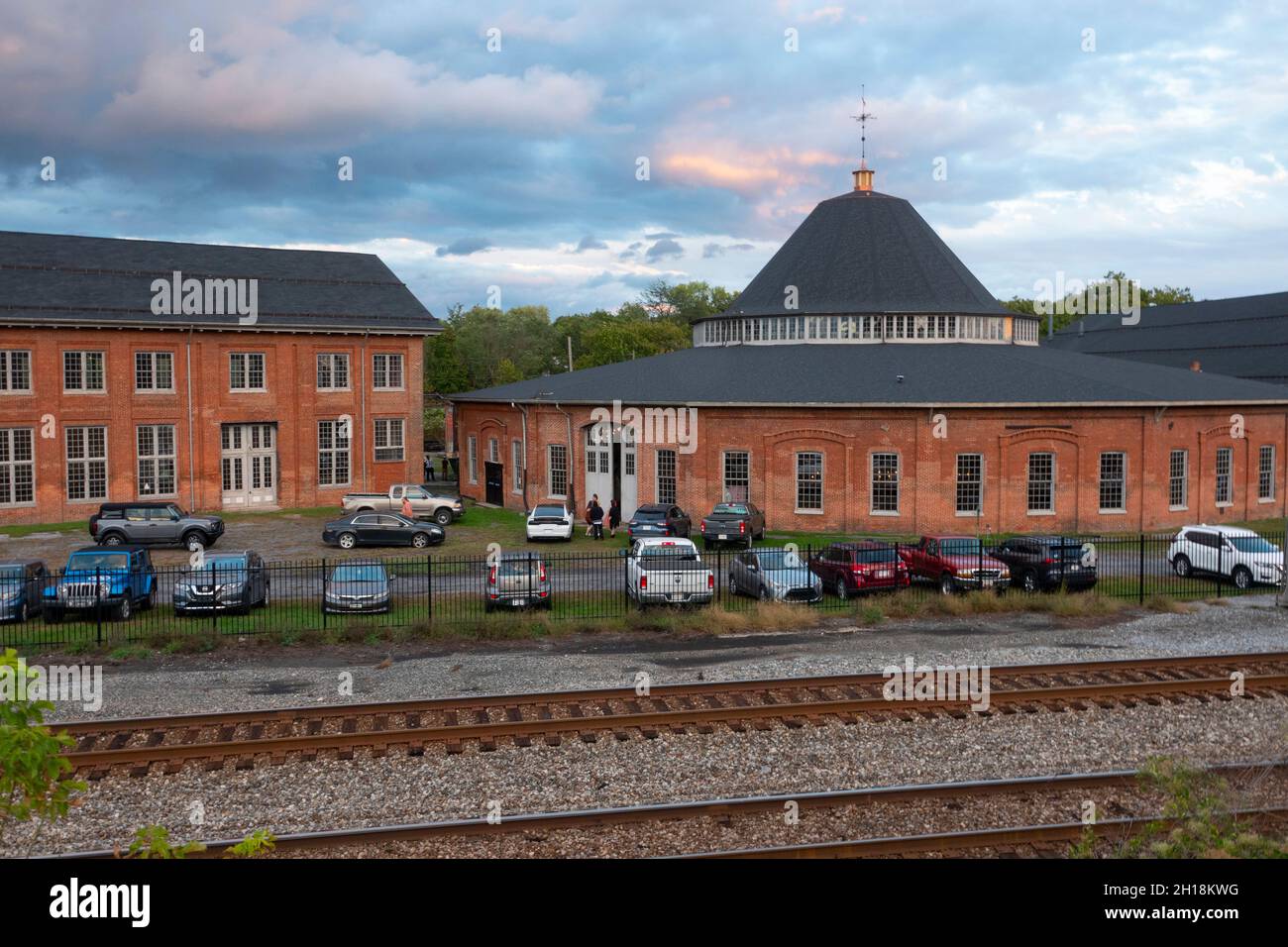 USA West Virginia WV Martinsburg the old railroad roundhouse for the train turntable in the historic town Stock Photo