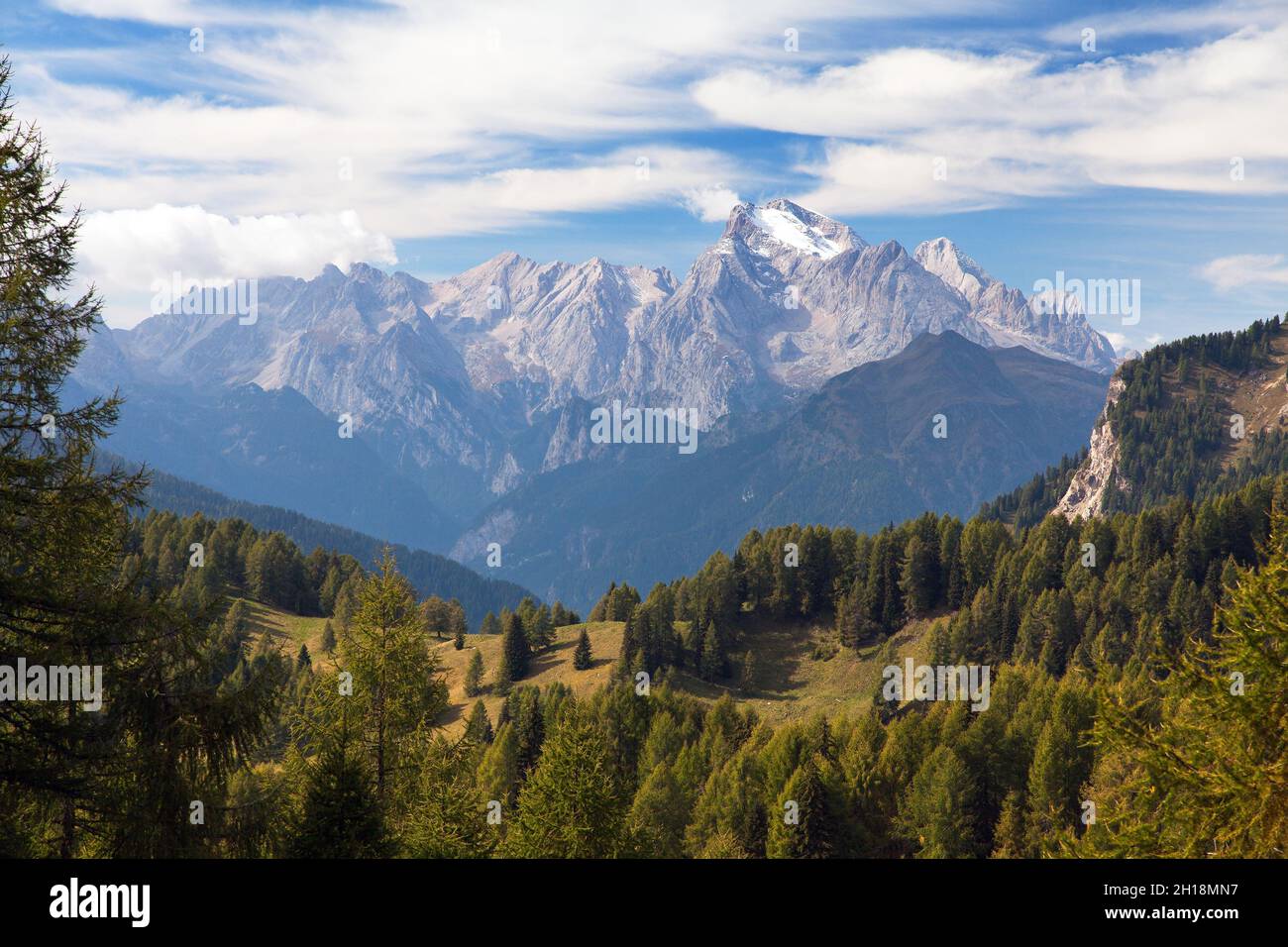 View of Marmolada, the highest mount of Dolomites mountains, Italy Stock Photo