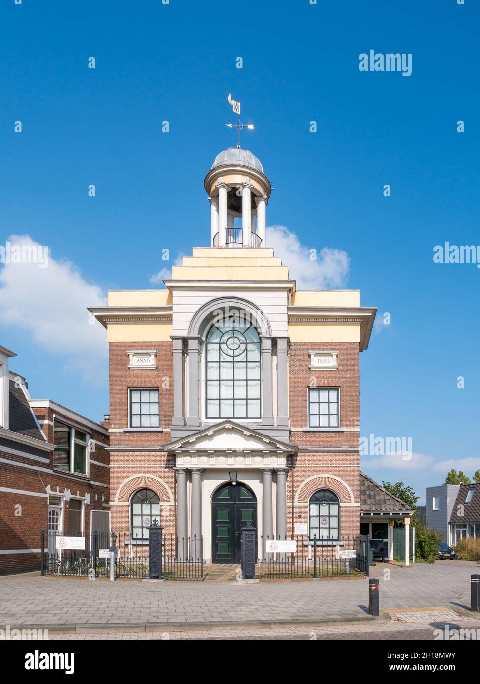 Front facade of Baptist Church in old town of Akkrum, Friesland, Netherlands Stock Photo
