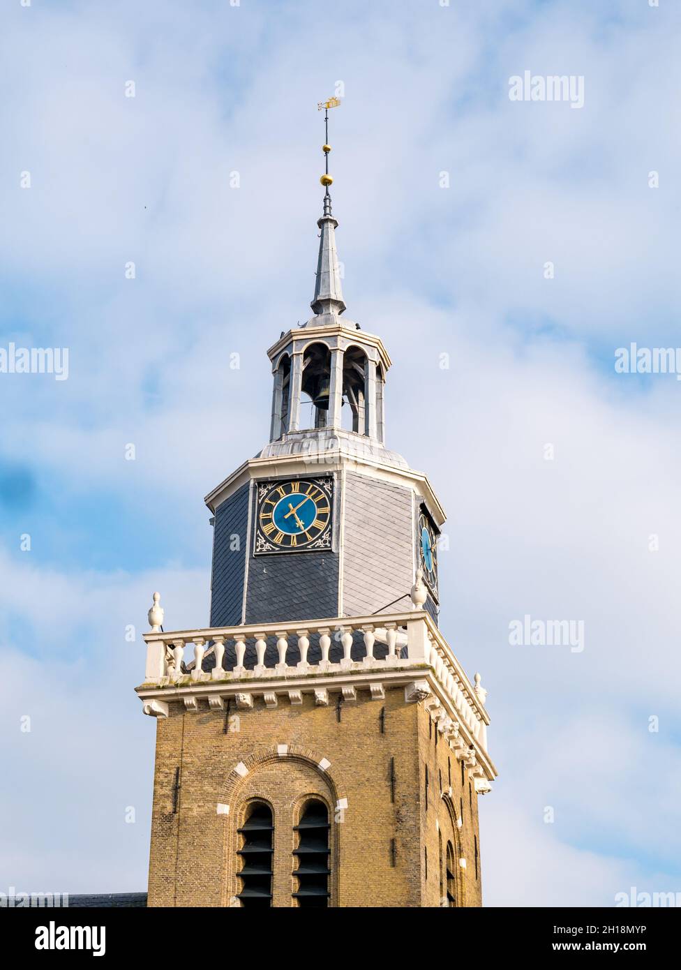 Church tower Jouster Toer of Hobbe van Baerdt Tsjerke church in city of Joure, Friesland, Netherlands Stock Photo