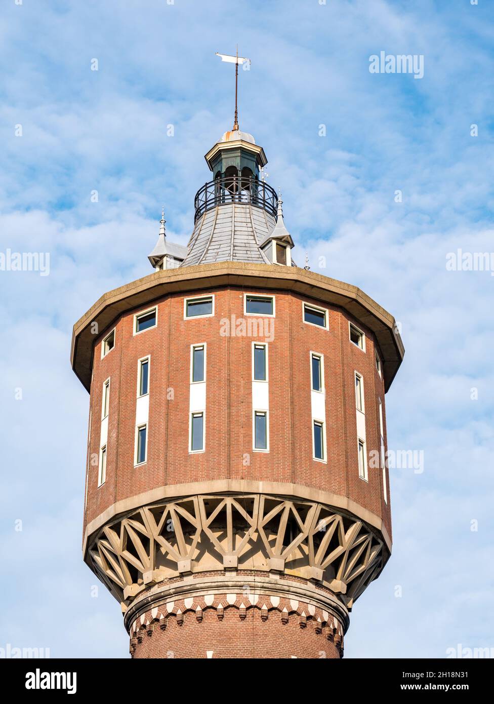 Top of building of former water tower in city of Sneek, Snits in Friesland, Netherlands Stock Photo