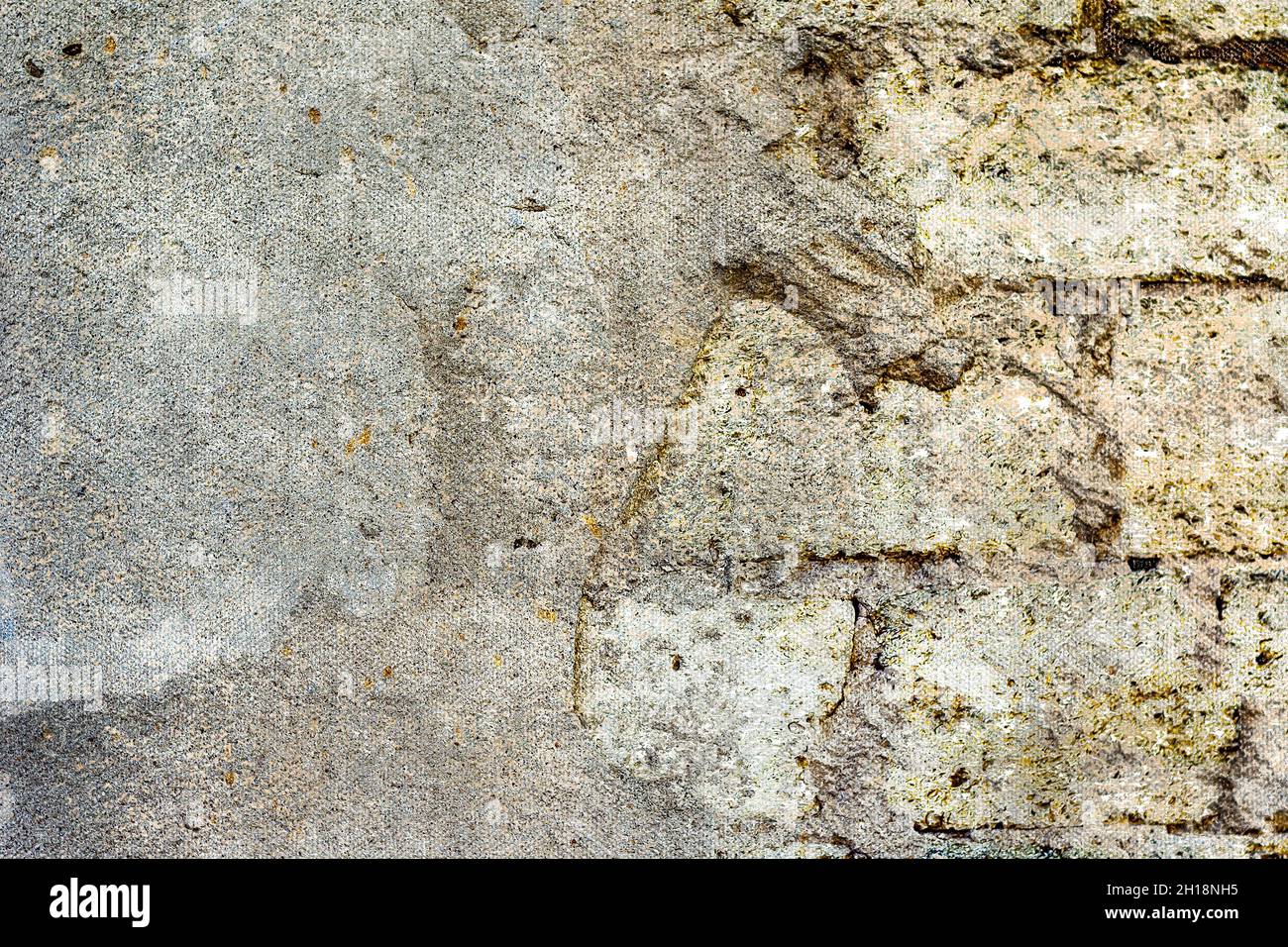 Wall of shell rock. Unplastered wall. Digital watercolor painting