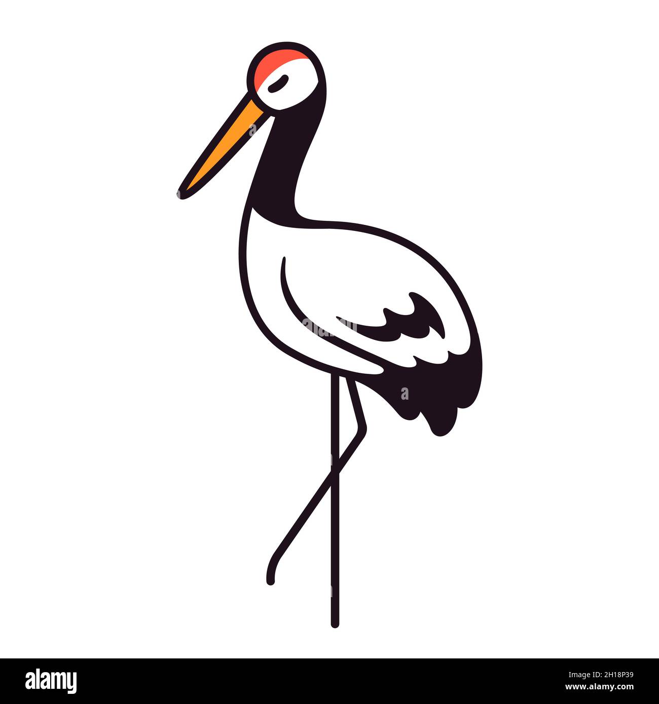 Simple cartoon crane drawing. Elegant bird logo. Vector clip art illustration. Stock Vector