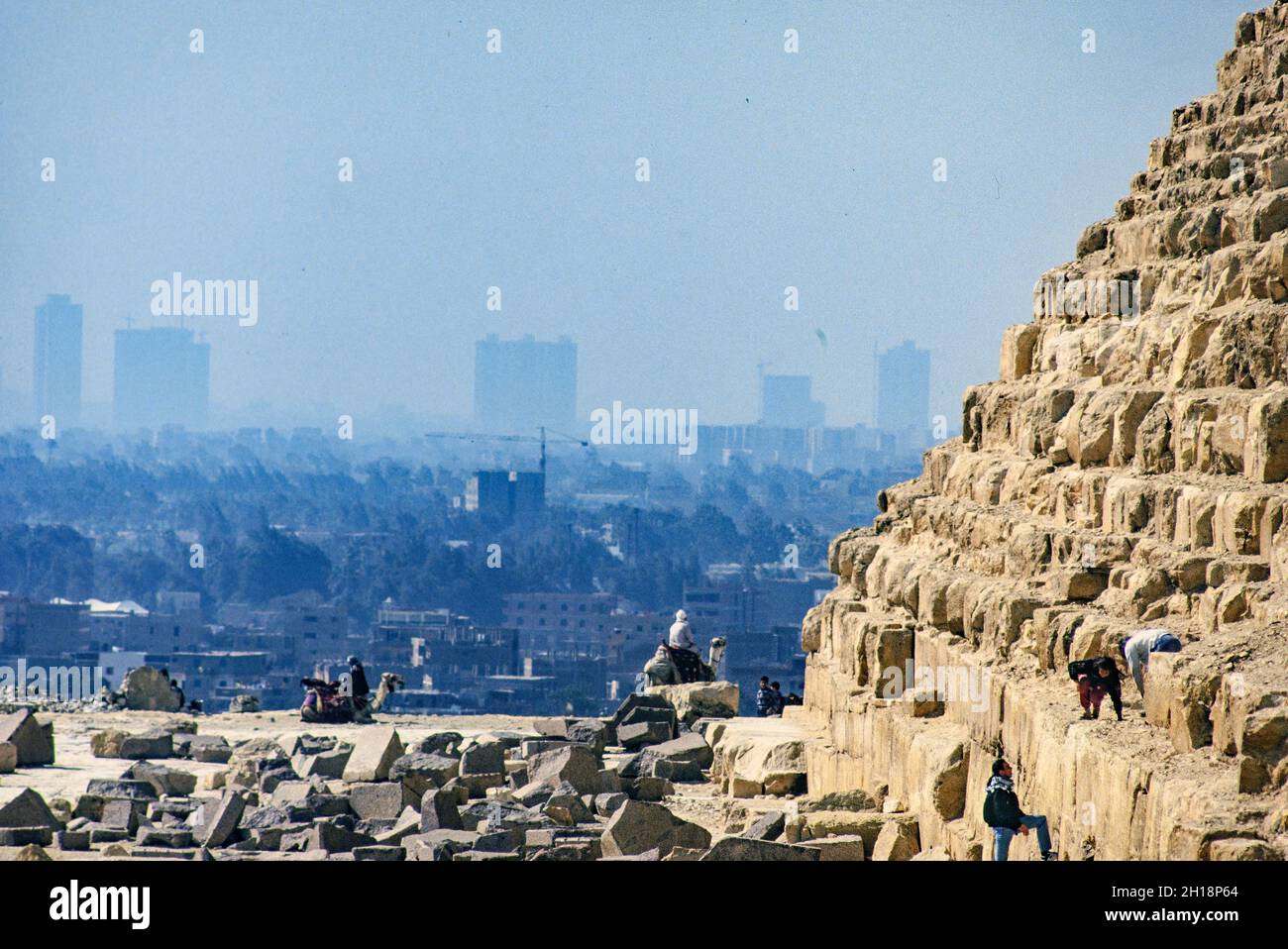 Pyramids of Giza. Cairo. Egypt. With city back ground Stock Photo