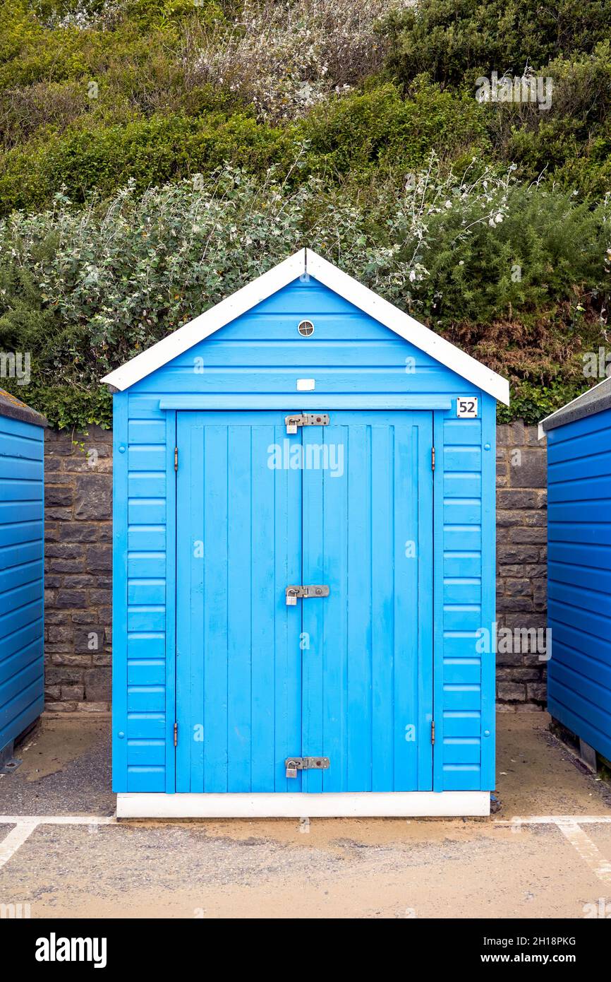 Traditional blue painted beach hut Stock Photo